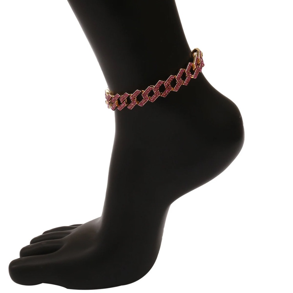Cuban Full Crystal Rhinestone Link Chain Anklet, Micro Paved - Picture 10 of 10